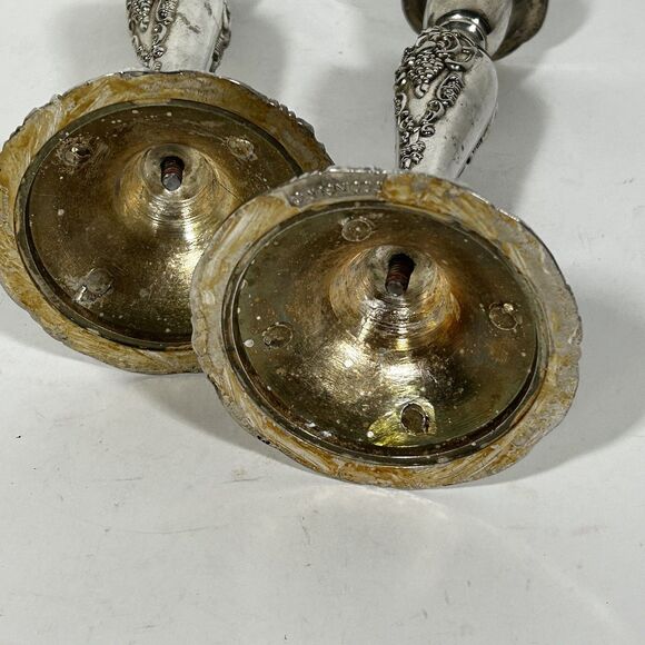 Vintage Godinger Silver Candlestick Holder Set of 2 Ornate Grape Victorian - Picture 9 of 9